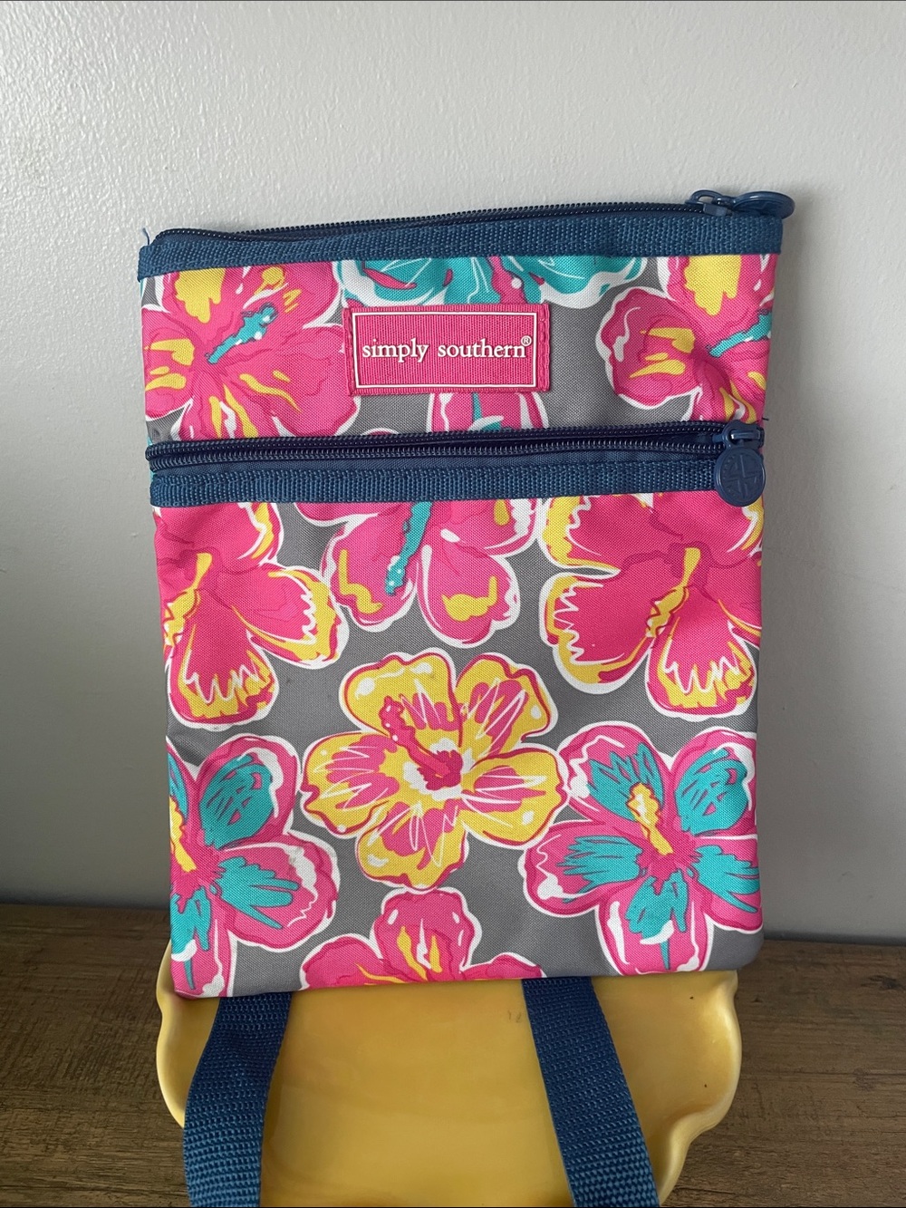 Simply Southern Pink Teal Yellow Floral Crossbody Pouch